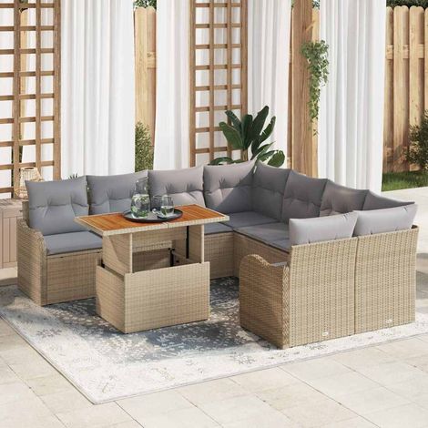 Garten-Sofa-Set mit Kissen 7 pcs Beige und Hellgrau