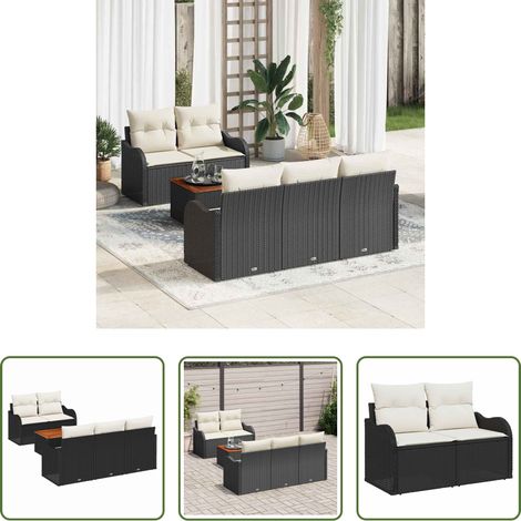 Gartentisch - Gartensofa-set mit Kissen 6 pcs Schwarz Poly-Rattan (1/5)