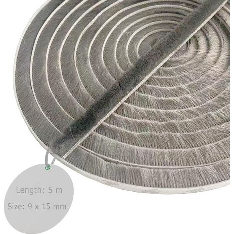 Joint Brosse Porte, 5 M x 9 mm x 15 mm, Gris, Joint Fenetrepour Lsolation Phonique Porte, Joint Brosse Moustiquaire (1/5)