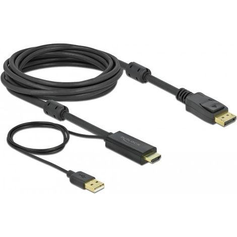 DeLOCK 85966 5m, HDMI Type A Video Cable Adapter (Standard) DisplayPort + USB Type-A Noir 85966, 5m, HDMI Type A (Standard), DisplayPort + USB Type-A, Mâle, Mâle, Droit