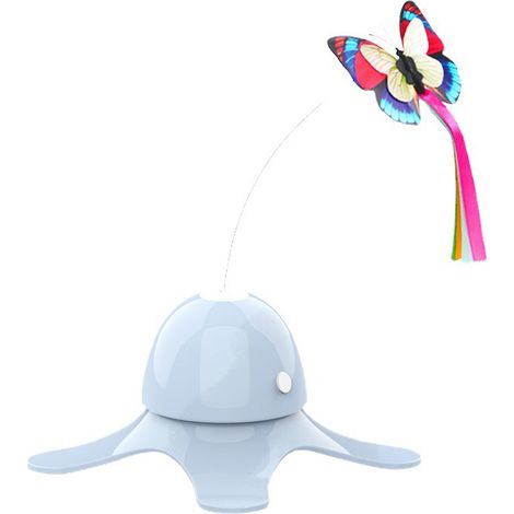 Jouet Chat Papillon Électrique - Bleu - Rotation 360° - Base Stable 17cm - Fil Flexible - Interrupteur Indépendant - Plastique (1/5)