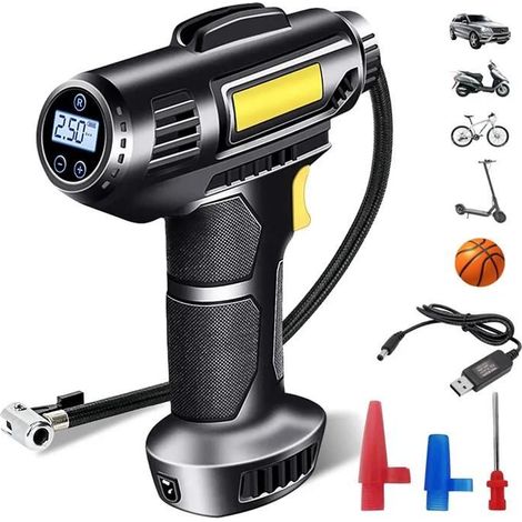 Gonfleur pneus voiture 12V 150 PSI - Compresseur à air portable sans fil rechargeable 7000 mAh avec LED (1/4)