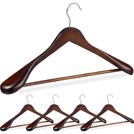 Cintres en bois d’érable pour costumes – Set de 5 cintres avec crochet rotatif 360° – Épaules larges pour vêtements sans plis – Traverse pantalon 37 cm (1/5)