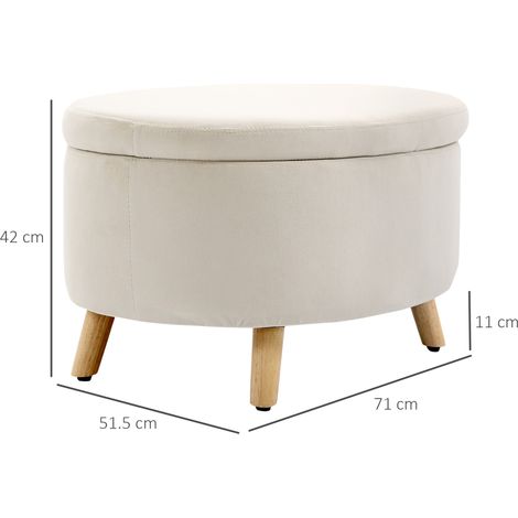 Banquette de rangement ovale avec couvercle, coffre à chaussures en velours beige, banc d'entrée à pieds bois 71x51,5x42 cm, pour salon chambre couloir, assise matelassée avec espace de stockage intég (1/5)