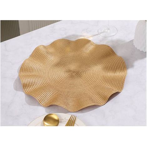 Disponible en 3 couleurs : Or. Matière : PVC. Set de table/tapis de cuisine rond et ondulé (produit réel).