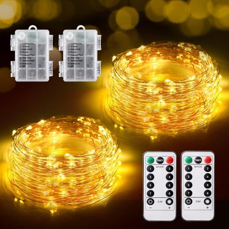 Guirlande Lumineuse,20M et 200 Guirlande LED Piles IP65 Etanche 8 Modes Fairy Lights interieur/extérieur Guirlande de Lumière - Blanc Chaud(2PCS) (1/5)