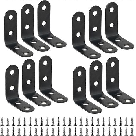 Lot de 12 équerres 40 mm x 40 mm, équerres noires à angle droit en forme de L, équerres à angle droit de 40 mm, équerres à 90° en acier inoxydable pour étagères de meubles en bois (1/5)