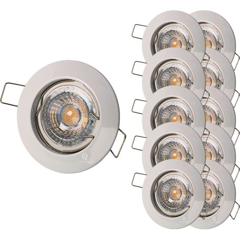 Lampesecoenergie – Lot de 10 spots encastrables led blanc 7W 38° – Douille GU10 automatique – Angle de diffusion 38° – Tension 230V – Aluminium blanc (1/7)