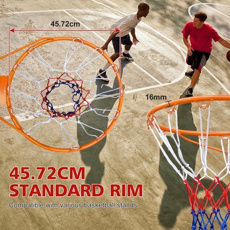 Panneau de rechange pour panier de basket 45,72 cm, anneau mural et support, arceau souple résistant avec filet, compatible avec panneaux au sol et muraux, intérieur/extérieur (Orange)