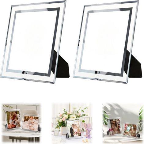Cadres photo lot de 2 en verre 23 x 18 cm - présentoirs pour photos 7 pouces à poser, transparents (1/4)