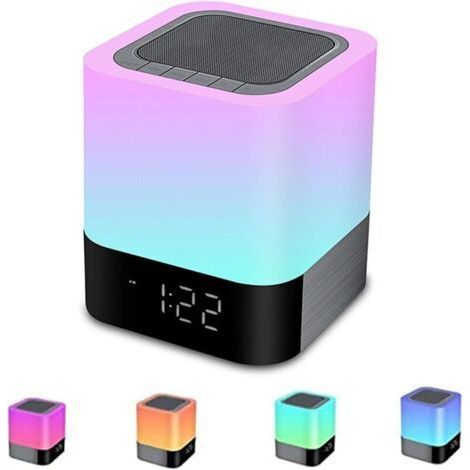 Enceinte Bluetooth Portable Lumineuse Haut-Parleur Bluetooth Lampe de Chevet LED avec Contrôle Tactile, Lampe de Table Couleur Changeant Lumière de Nuit avec Le Reveil pour Cadeau Fille, Garçon, Amis (1/5)