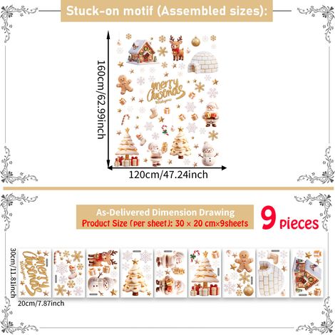 Sapin de Noël, bonbons, bonhomme de neige, cadeau, autocollants de Noël pour vitrines et portes vitrées, autocollants statiques pour vitres (1/4)