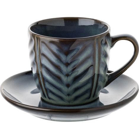 Tazza con piattino, blu lehti, 250 ml (1/2)