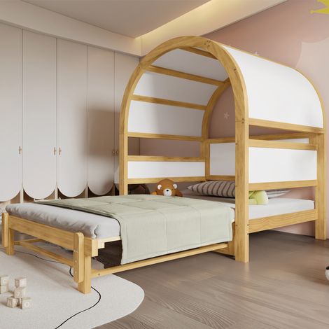 Letto estensibile 140x200 cm, letto per bambini, letto scorrevole, divano letto, con ripiano, MDF, bianco (senza materasso)