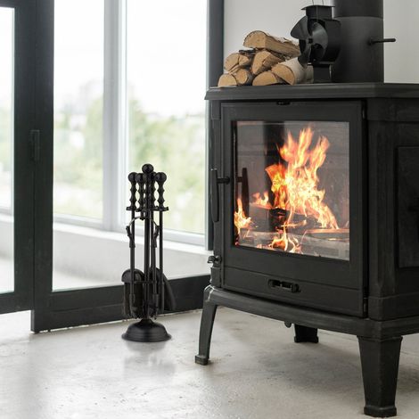 5 teiliges kaminbesteck set aus schwarzem metall