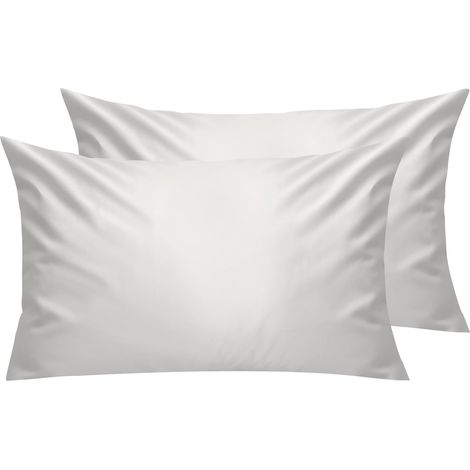 Kissenbezug – 2er-Set – 100 % Baumwolle – Reißverschluss – Atmungsaktiv – Weiß – 50 x 75 cm (1/5)