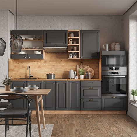 Cucina componibile Fame-Line, Antracite Country House/oro Kraft Oak, 280 cm , PL Antracite, Vicco