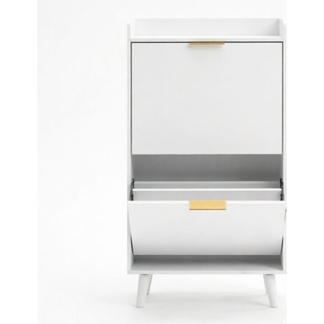 Zapatero estrecho blanco 70 x 30 x 120 cm con 2 puertas abatibles y estantes regulables (1/5)