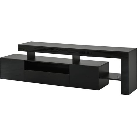 Meuble TV noir brillant 192x37x53 cm avec 3 armoires et éclairage LED, support jusqu'à 85 pouces (1/5)