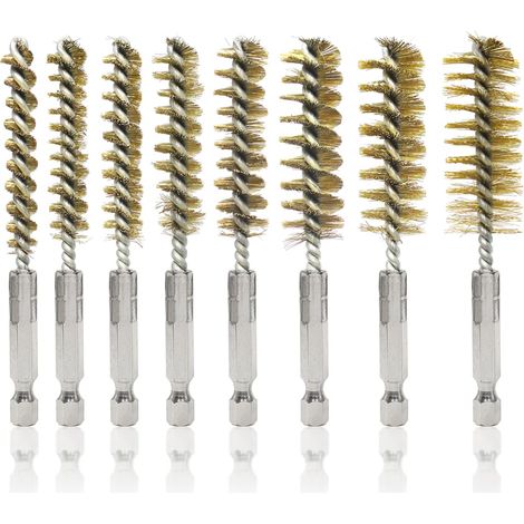 8 Pièces Brosse Cylindrique Brosse Metallique Perceuse avec Poignée 1/4 Pouces Brosse Métallique Torsadée en Acier Inoxydable pour Polissage,Meulage,Nettoyage(Doré) (1/5)