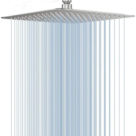Stainless Steel Shower Head - Water Saving Shower, 25cm Square Shower Head, Universal Rain Shower Head with 1/2 Inch Thread, 360° Rotating, Easy to Install and Clean (1/5)
