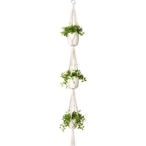 Porte-plante Macramé 3 Niveaux Intérieur Extérieur Panier Suspendu pour Plantes Corde de Coton avec Perles 177cm (1/5)