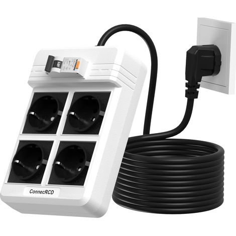 Prise avec disjoncteur FI, RCD avec 4 prises (16 A, 4000 W), multiprise FI avec rallonge de 3 m et protection contre le courant différentiel de 30 mA, protection contre les surcharges (1/5)
