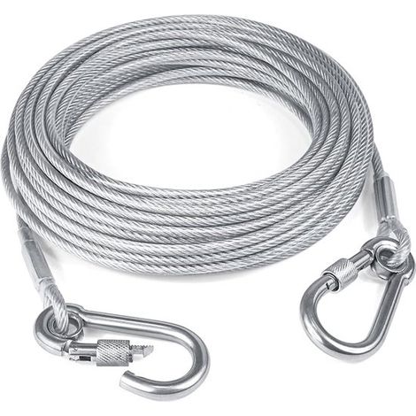 Cable para correa de perro，5 mm  3 m，acero inoxidable，plateado，cadenas para perros，con hebilla de acero inoxidable de doble sujeción (1/5)
