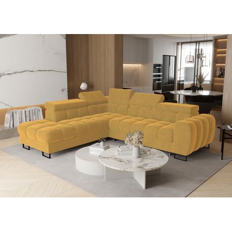 Ecksofa Schlafsofa BASTIEN MAX in Stoff Terra Honiggelb Ottomane Links