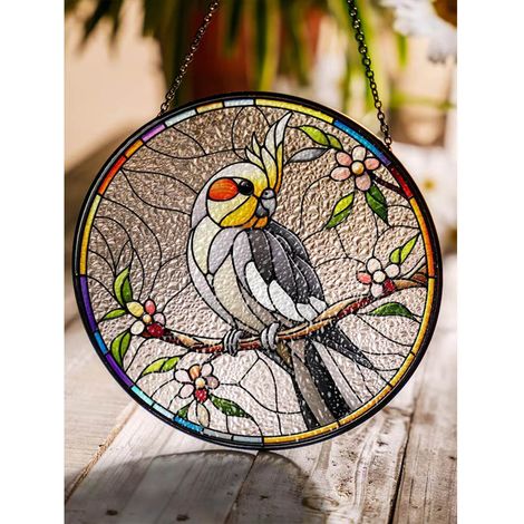 Attrape-soleil vitrail cockatiel 20 cm, décoration intérieure, fenêtre suspendue