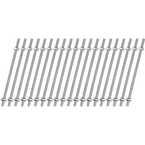 20pcs Tige Filetée Complète M4x100mm, Tiges Filetées à Mouvement Linéaire Filetage à Droite Acier Inoxydable 201 avec Écrous Hexagonaux Rondelle pour Serre-Joints U-Boulon, Argenté (1/5)