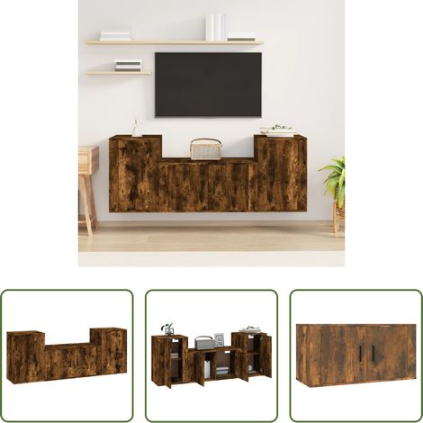 Meuble tv chêne fumé - Ensemble de meubles TV 3 pcs Chêne fumé Bois d'ingénierie (1/5)