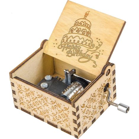 Boîte à musique en bois, boîte à musique en bois de style vintage gravée au laser, cadeau. (1/5)