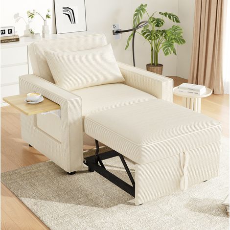 Divano letto multifunzione 1 posto 93 x 150 x 85 cm in tessuto corduroy beige DESVIAE (1/5)