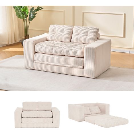 Canapé convertible 2 places en tissu effet velours, beige, 140 x 85 x 54 cm, sans montage HAVRYA (1/5)