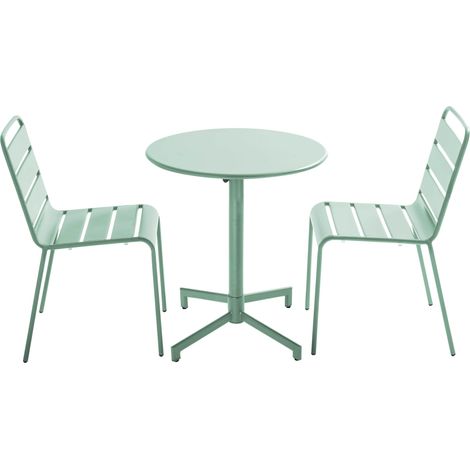 Ensemble table de jardin et 2 chaises en métal vert sauge - Palavas