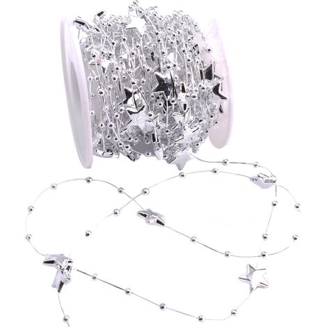 Chaîne de perles en forme d'étoile, fil de pêche de 10 m, décoration argentée pour mariage, Noël et fête (1/3)