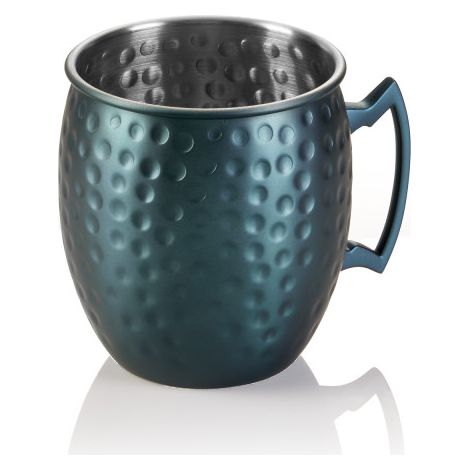 Gobelet Moscow Mule 0,5 ltr Ø 9 cm H 10 cm bleu mat martelé inox 18/8 HLC - Was Germany (1/2)