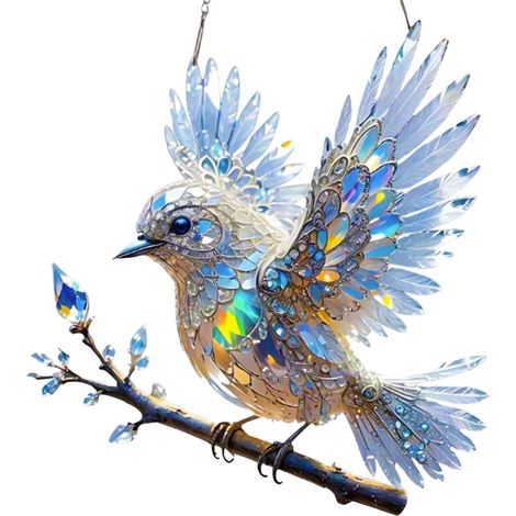 Ornement En Acrylique - Oiseau Bleu - Décoration Fenêtre - Double Face - 15 x 15 cm - 1 Pièce (1/5)