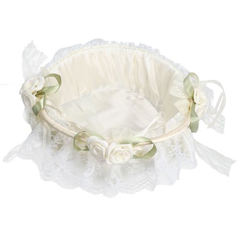 Weißer Hochzeitsblumenkorb mit ausreichendem Fassungsvermögen und Spitzenrand – eleganter und romantischer Blumenkorb für Hochzeitsfotografie-Requisiten (1/5)