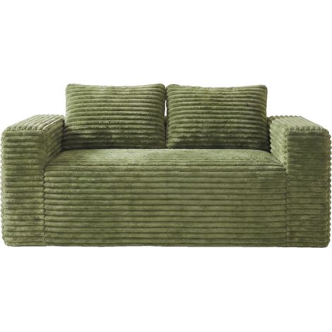 FurnitureR Grünes Cord Sofa 2-Sitzer Bodensofa Tiefsitz Design, Grünes Cord-Bodensofa mit tiefer Sitzfläche, weicher Schaumstofffüllung und montagefreiem Design. (1/5)