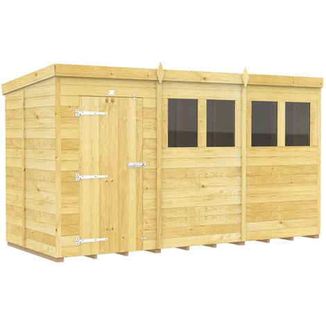 12 x 5 Feet Pent Shed - Single Door With Windows - Wood - L147 x W358 x H201 cm