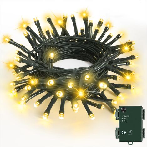 Guirlande lumineuse d'extérieur à piles, 5M 50 LED, blanc chaud, avec minuterie, étanche IP65, décoration pour sapin de Noël, jardin, mariage, fête, Noël, extérieure/intérieure (câble vert) (1/5)