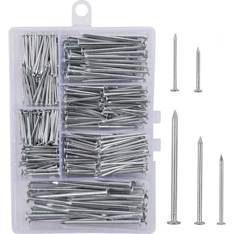 Kit de 350 clous de quincaillerie : clous pour cadres, clous à bois et clous muraux – Avec boîte de rangement – 350 pièces (1/3)