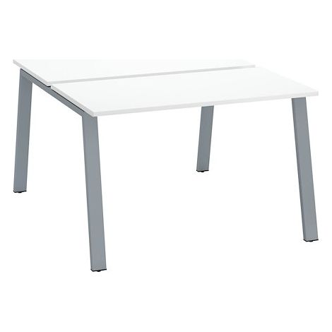 Pôle de 2 bureaux droits blanc L 120 x P 60 cm, piétement métal aluminium - Arch - Maxiburo