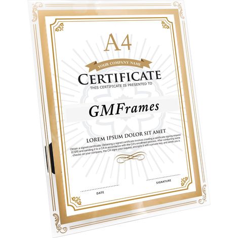 Cadre photo A4 en verre pour diplôme - Cadre pour documents - Cadre pour certificats - Cadre mural et de table - Doré (1/5)