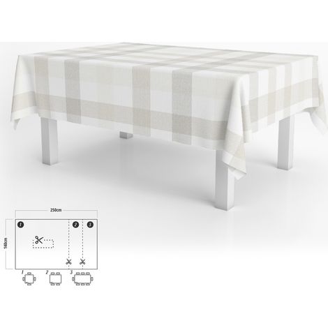 Mantel Hule Rectangular 140 x 250 cm. Cuadros Beige