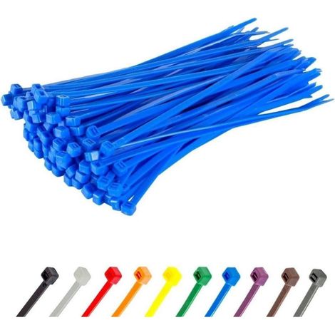 Colliers de serrage bleus 150mm x 3.6mm, lot de 100, résistance 18.2kg, UV résistant (1/5)