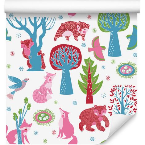 Papel pintado de animales del bosque para salón y dormitorio, 50x1000 cm. (1/5)