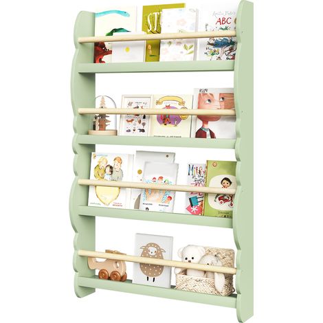 Woltu – Bibliothèque enfant 63x85x24cm – 3 étagères + 1 compartiment – MDF E1 écologique – Vert – Roulettes avec freins pour mobilité